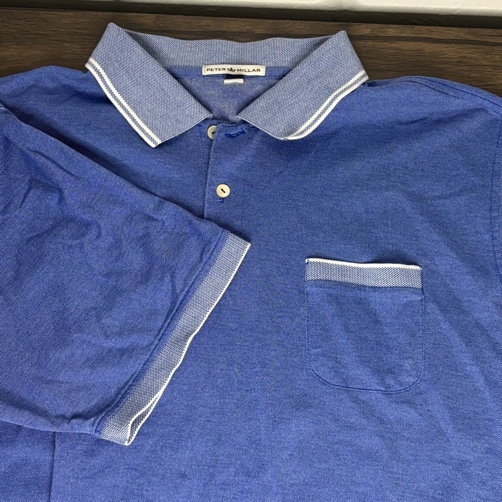 Peter Millar Polo Blue Size XL Striped Collar And Sleeve Golf‎ Casual